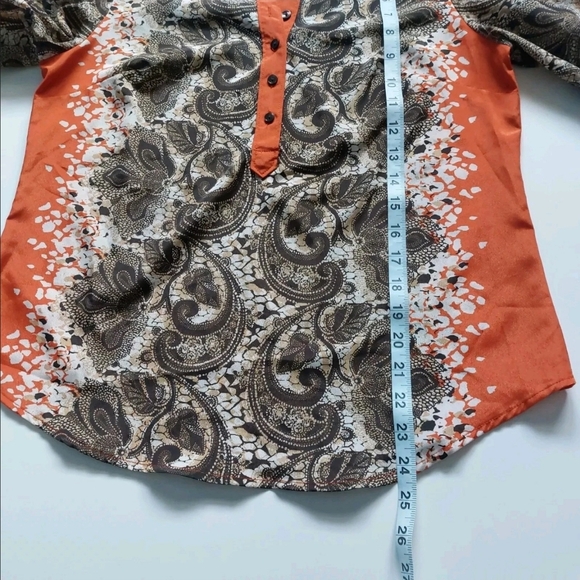 Liz Claiborne Women's Paisley Print Top orange and Brown Women's Long Sleeve S - Picture 4 of 7